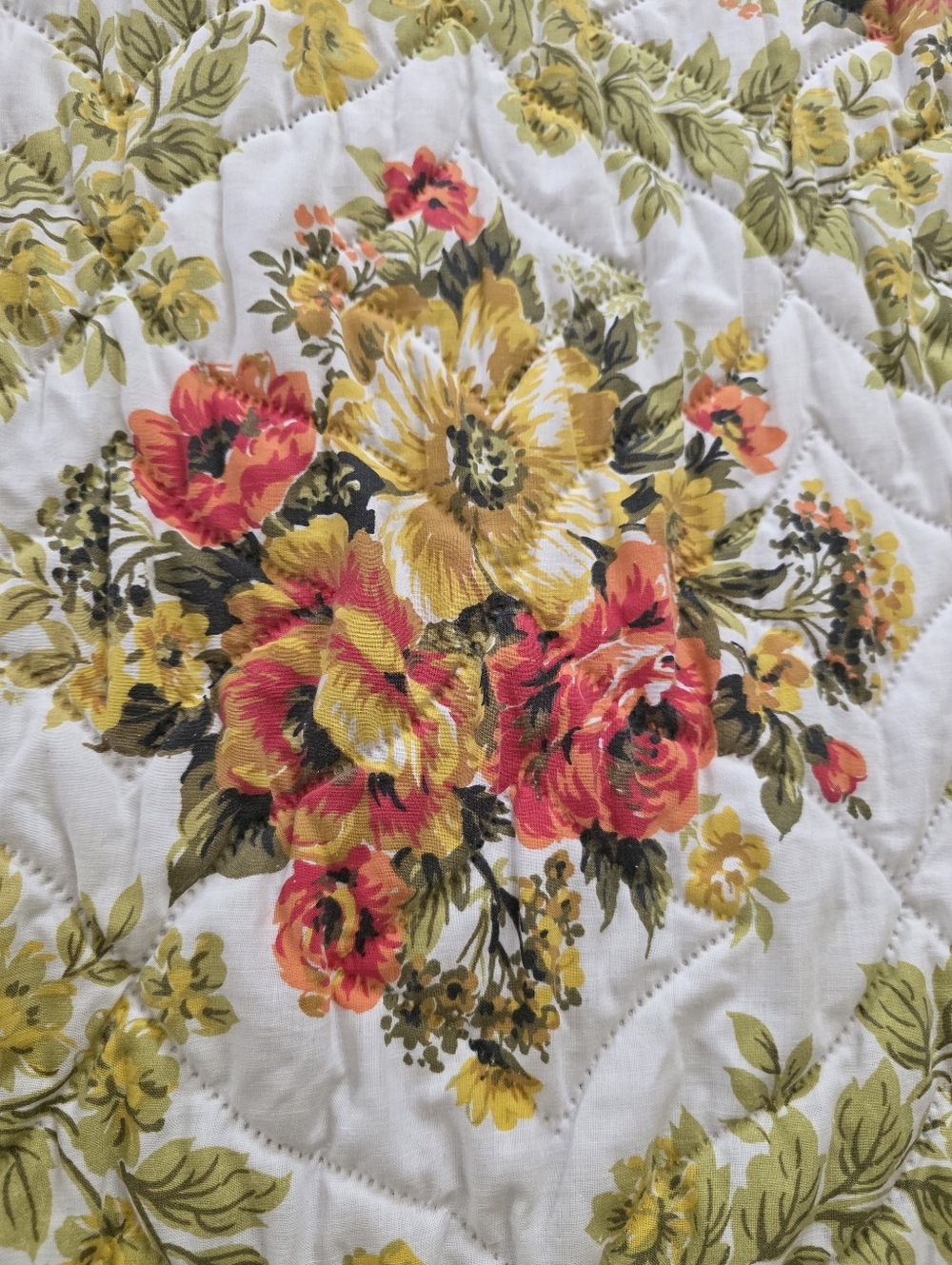Vtg 70s Bedspread Floral yellow brown flowers Cover MCM Retro - Picture 4 of 7
